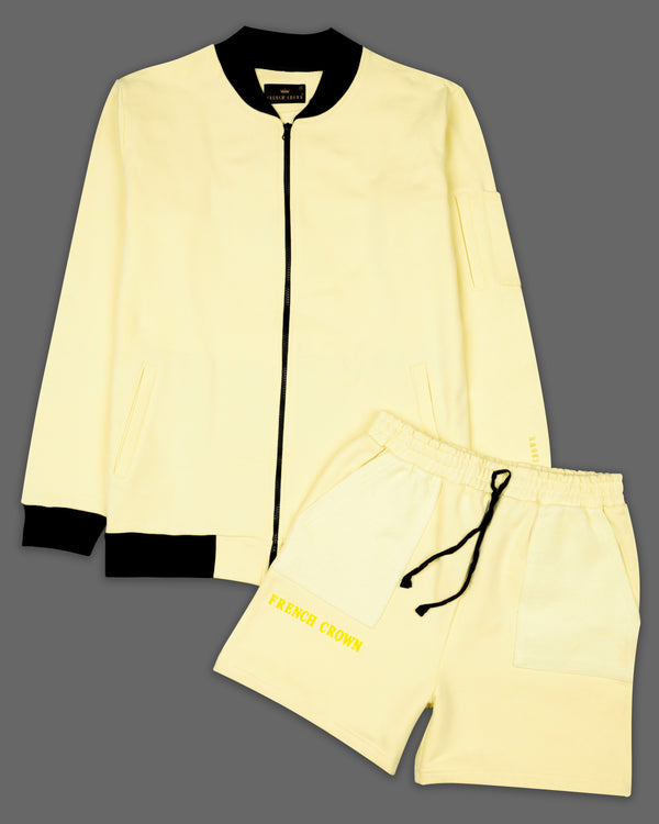 Beeswax Yellow Premium Cotton Bomber Jacket with Shorts Combo