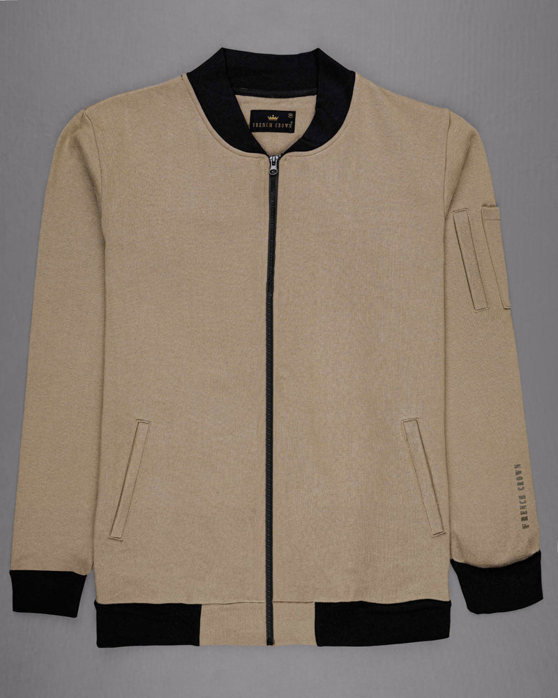 Pale Oyster Brown Premium Cotton Bomber Jacket with Shorts Combo