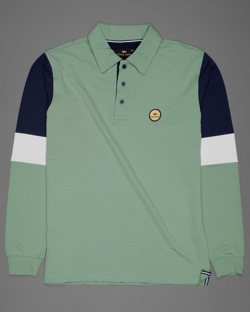 Mantle Green With Navy Blue Full Sleeve Super Soft Polo SweatshirtTS636-M, TS636-M, TS636-A, TS636-XL, TS636-XXL, TS636-3XL, TS636-4XL