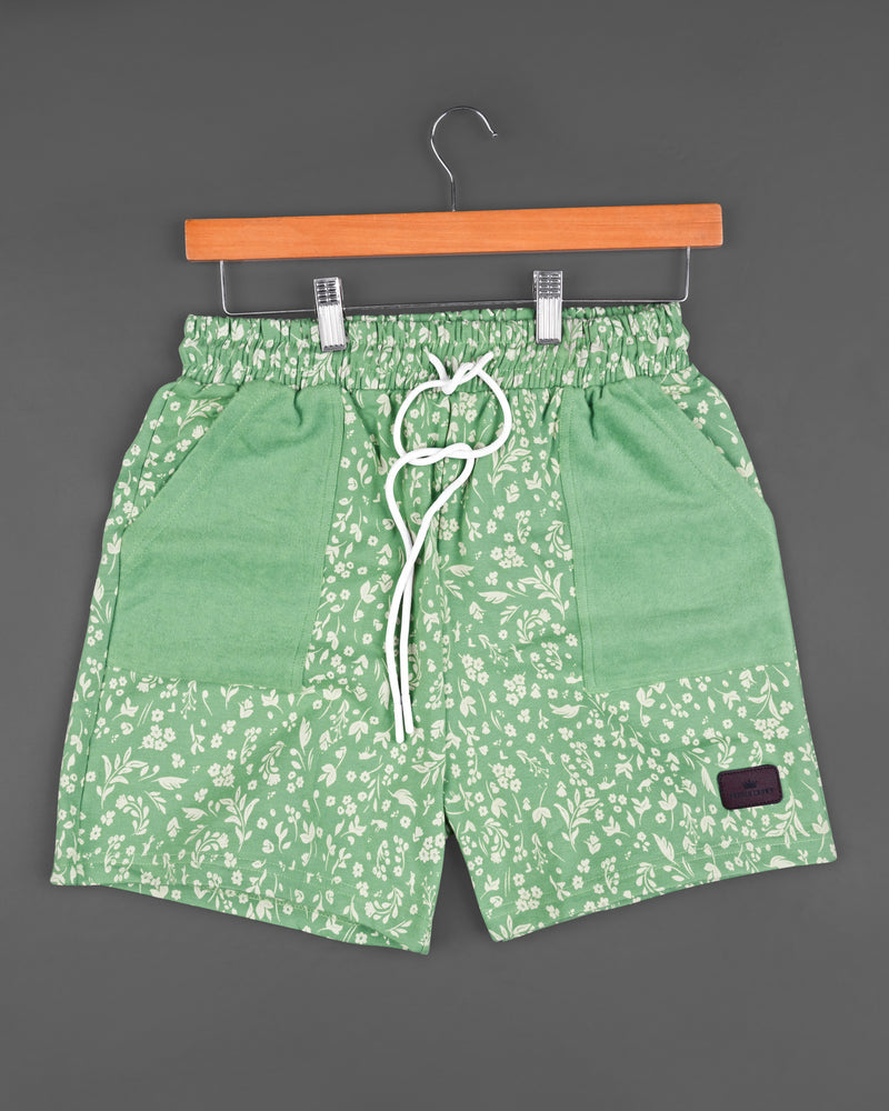 Lichen Green Ditsy Printed Organic Cotton T-shirt with Premium Cotton Shorts Combo
