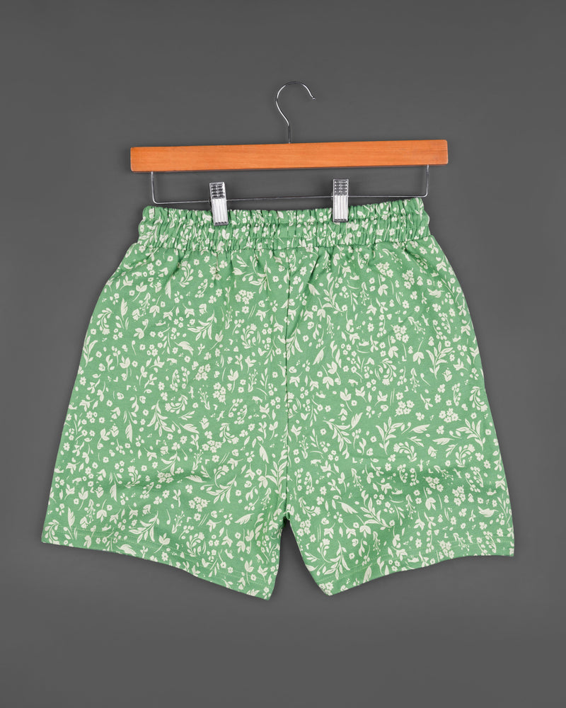 Lichen Green Ditsy Printed Organic Cotton T-shirt with Premium Cotton Shorts Combo
