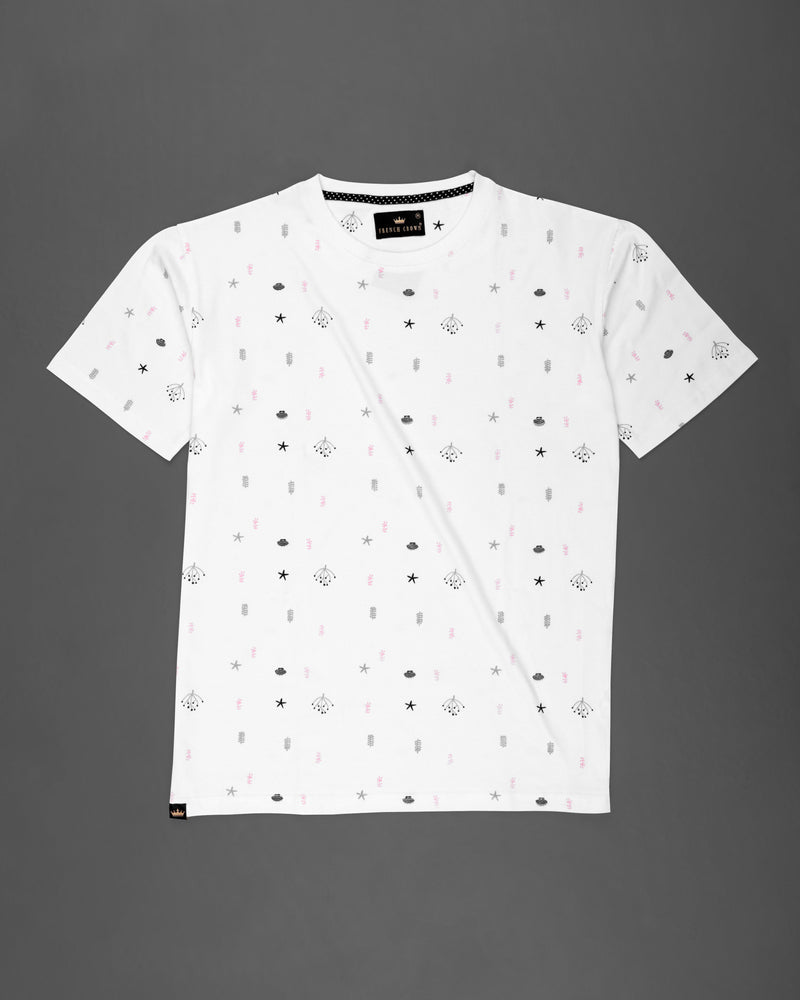 Bright White Printed Organic Cotton T-shirt with Premium Cotton Shorts Combo