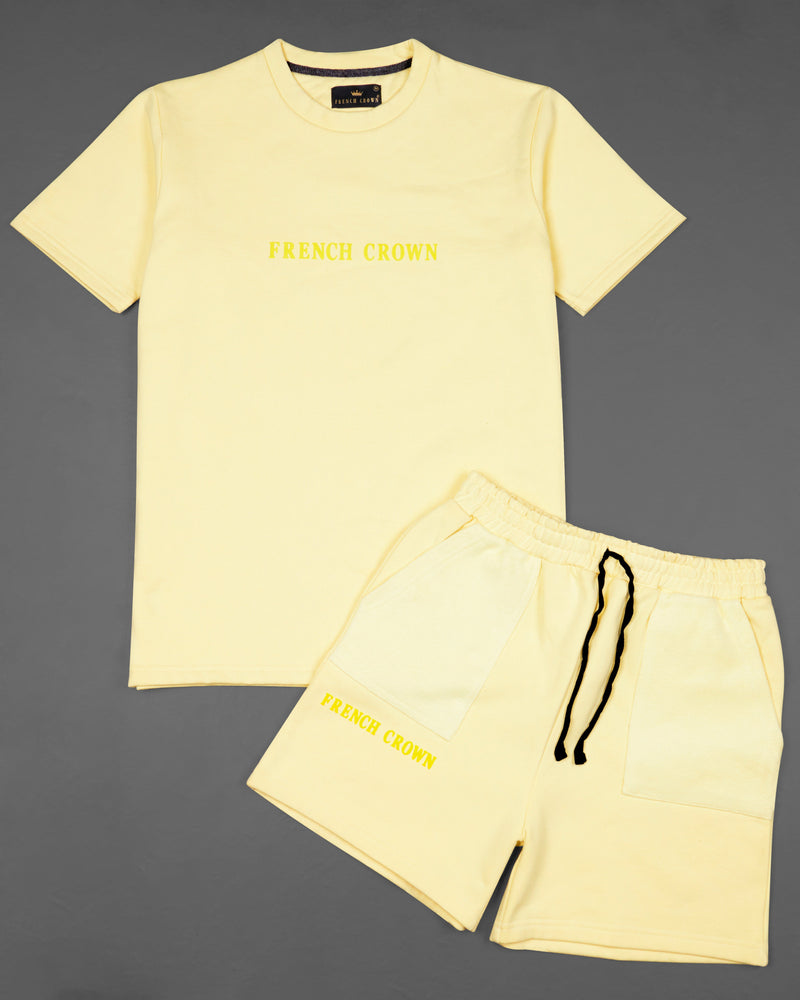 Beeswax Yellow Premium Cotton T-shirt with Shorts Combo