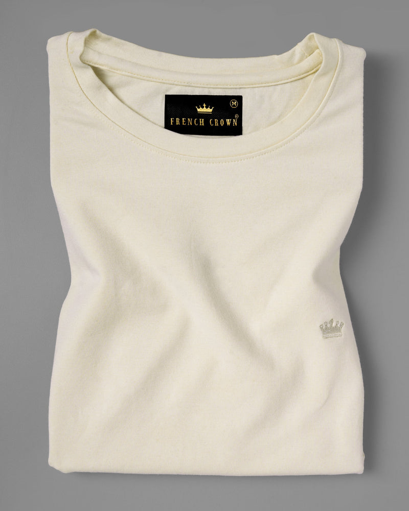 Cream Creased Heavyweight Premium Organic Cotton Winter T-shirt