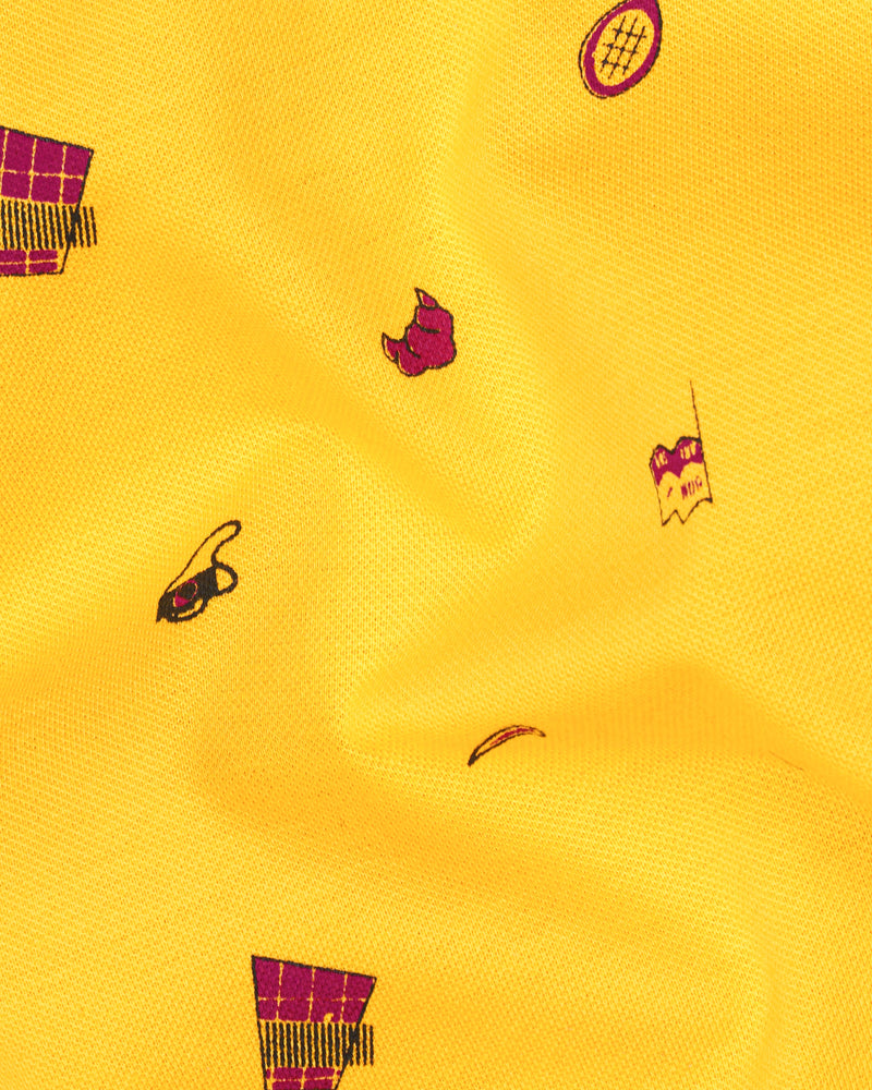 Sunglow Yellow Printed Organic Cotton Pique Polo