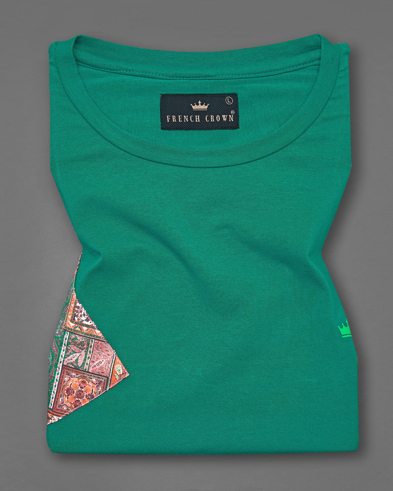 Tropical Green with Patch Work Premium Organic Cotton Designer T-shirt