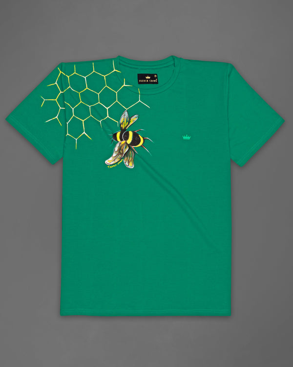 Tropical Rain Forest Green Honey Bee Hand-Painted Organic Cotton T-Shirt