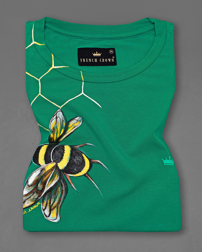 Tropical Rain Forest Green Honey Bee Hand-Painted Organic Cotton T-Shirt