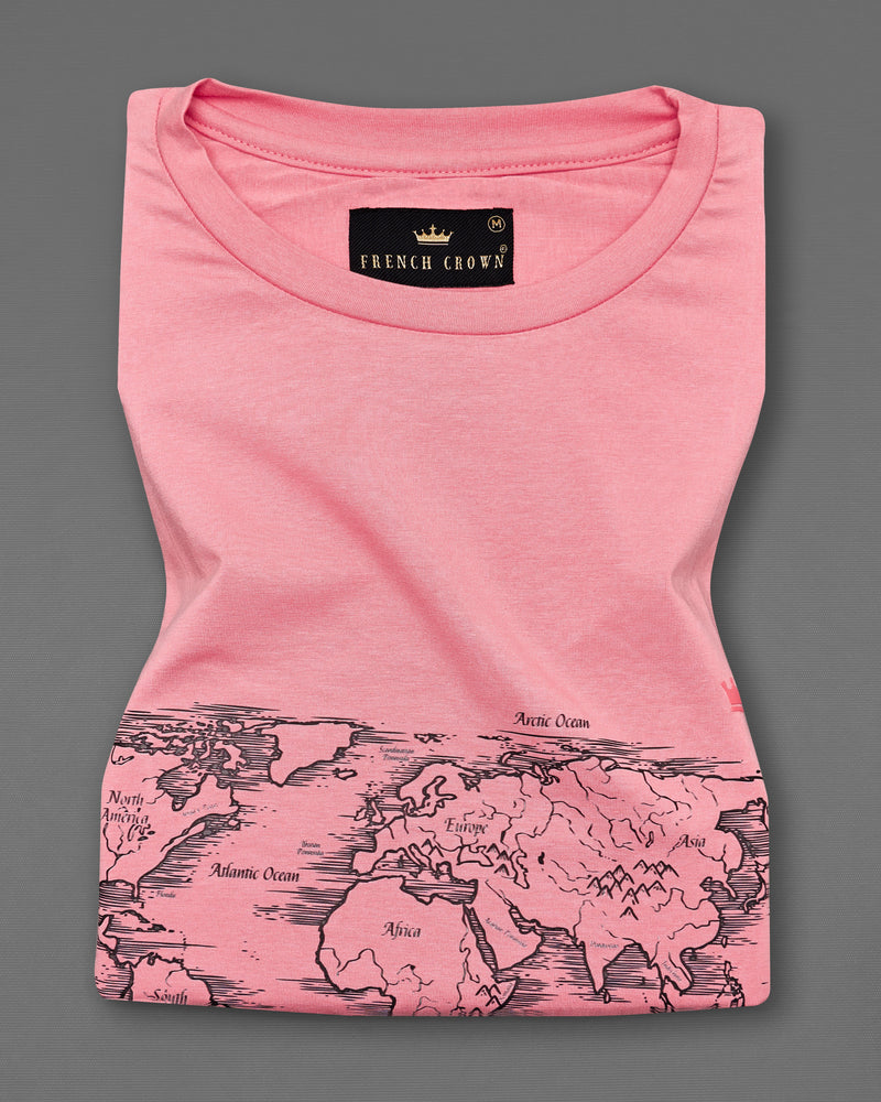 Mauvelous Pink World Map Printed Premium Organic Cotton T-shirt