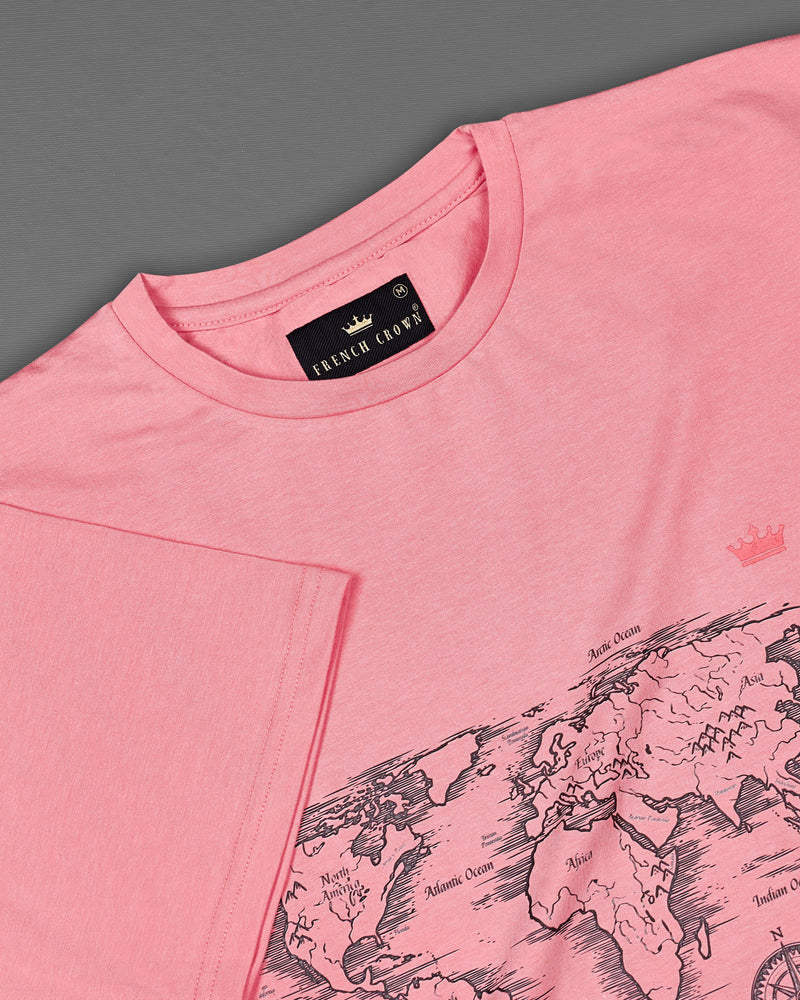 Mauvelous Pink World Map Printed Premium Organic Cotton T-shirt