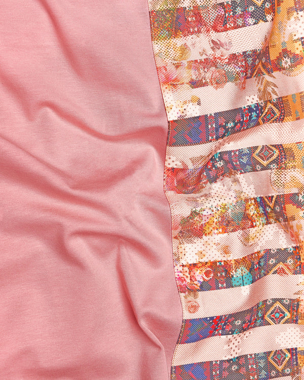 Sherbet Pink with Multicolour Patchwork Organic Designer T-shirt