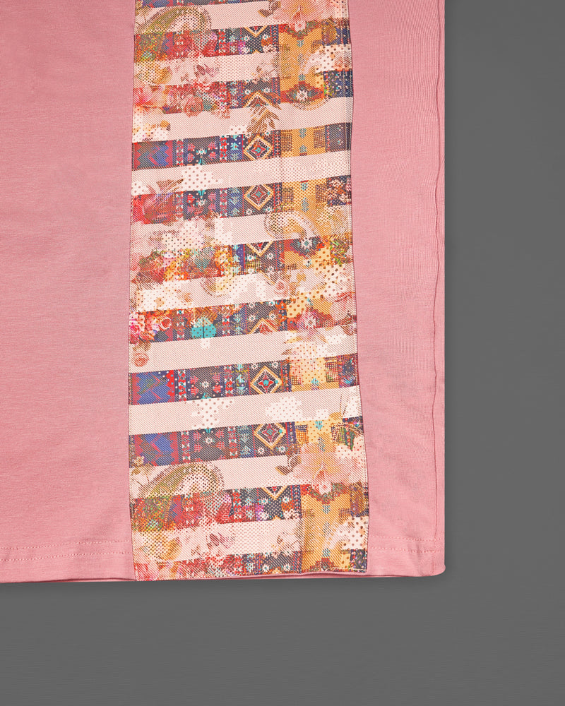 Sherbet Pink with Multicolour Patchwork Organic Designer T-shirt