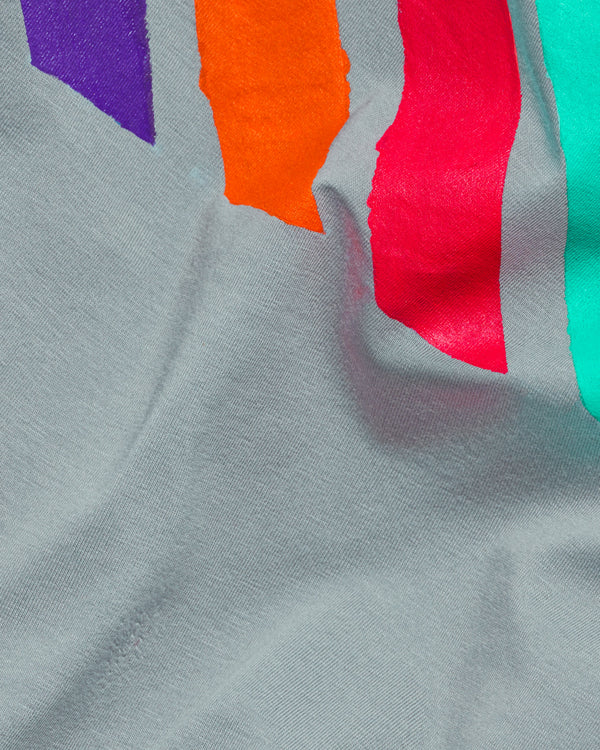 Pewter Gray Multicolour Hand-Painted Organic Cotton Round Neck Designer T-Shirt