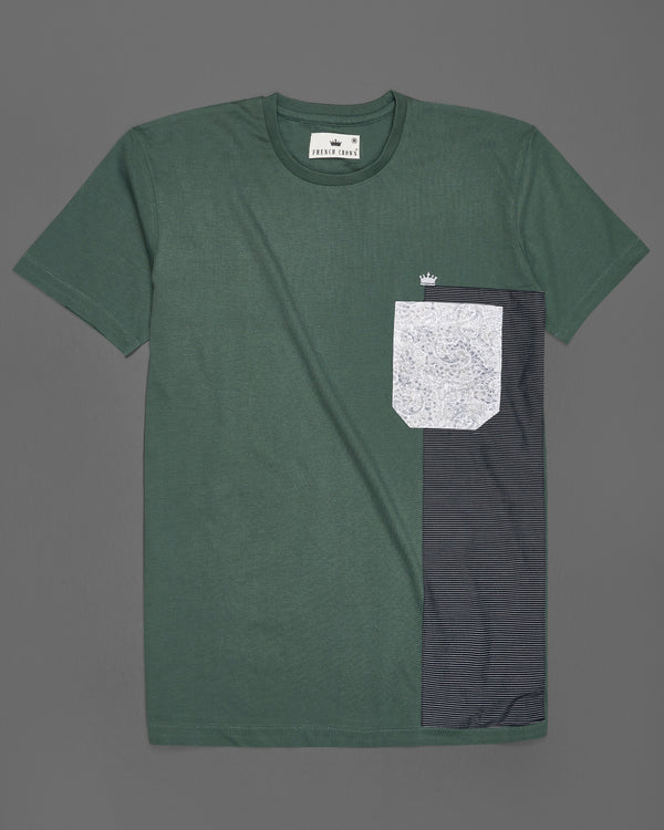 Asparagus Green with  PatchWork with Patch Pocket Premium Organic Cotton Designer T-shirt