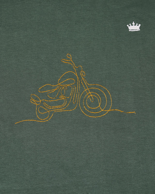 Asparagus Green Bike Embroidered Premium Organic Cotton T-shirt TS016-W01-S, TS016-W01-M, TS016-W01-L, TS016-W01-XL, TS016-W01-XXL