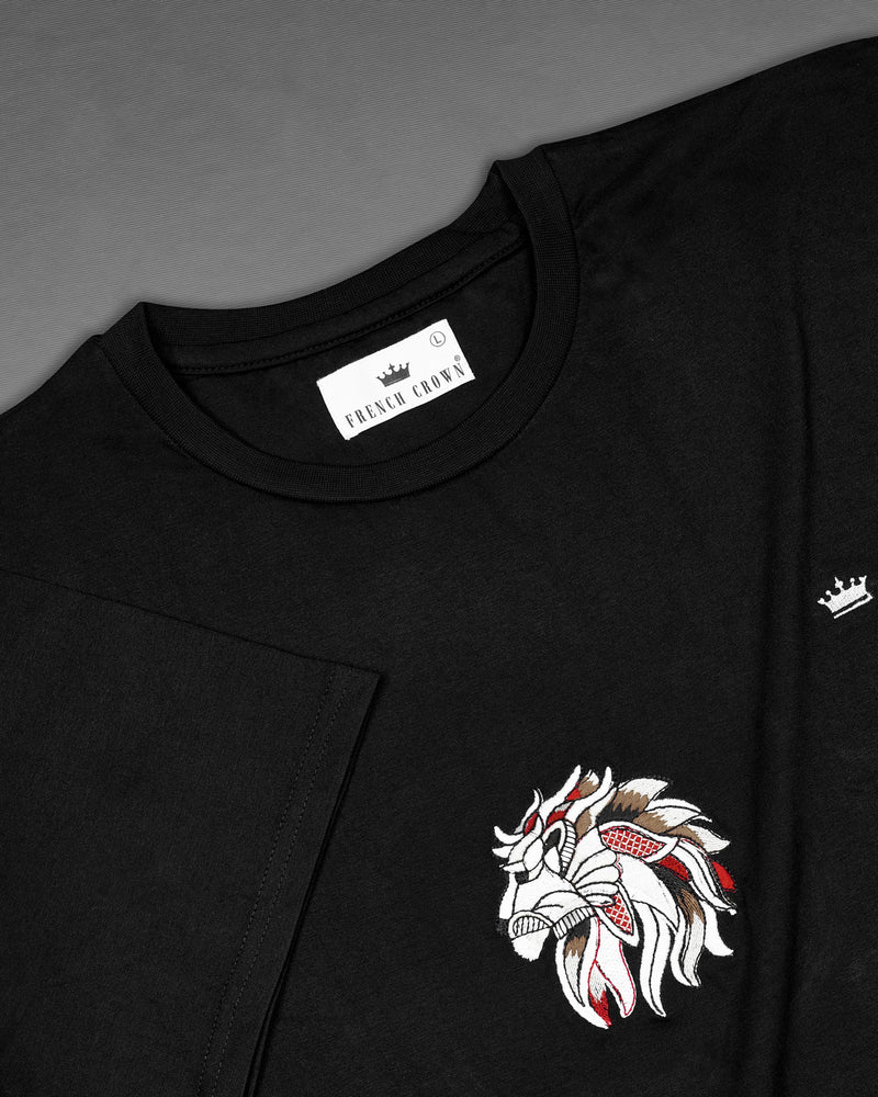 Jade Black Lion Embroidered Premium Cotton T-shirt TS021-W01-S, TS021-W01-M, TS021-W01-L, TS021-W01-XL, TS021-W01-XXL