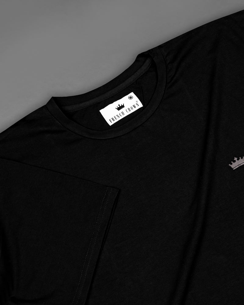 Jade Black with Brown Signature Leather Patch Work Organic Cotton Signature T-shirt