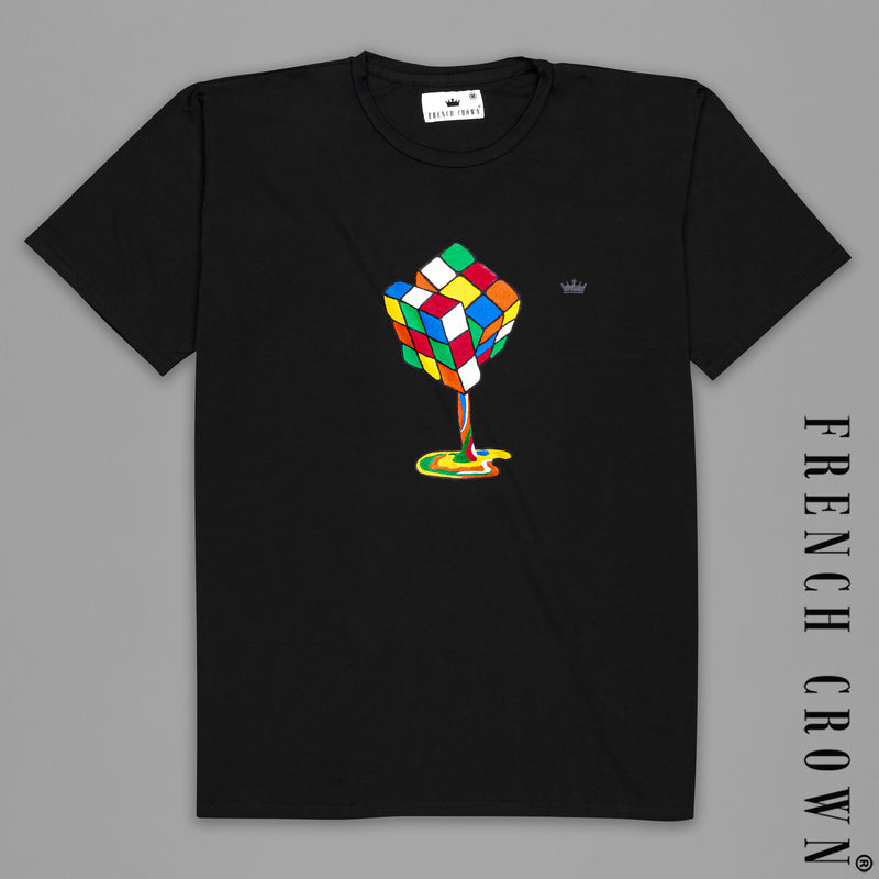 Jade Black Rubiks Cube Hand Painted Organic Cotton T-Shirt
