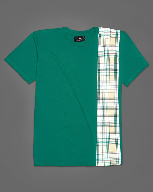 Tropical Green with Checkered PatchWork Organic Designer T-shirt