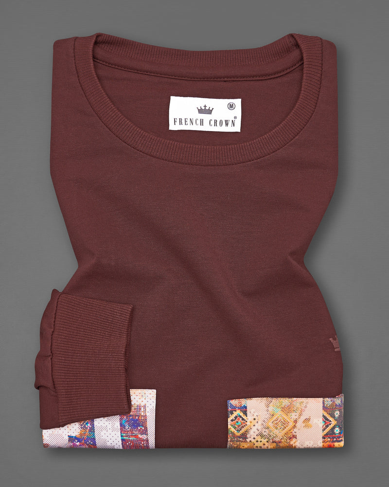 Taupe Brown Multicolour Patchwork Premium Cotton Designer Sweatshirt