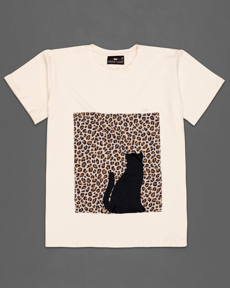 Serenade Cream Hand Painted with Digitally Printed Leopard Striped Organic Cotton T-Shirt