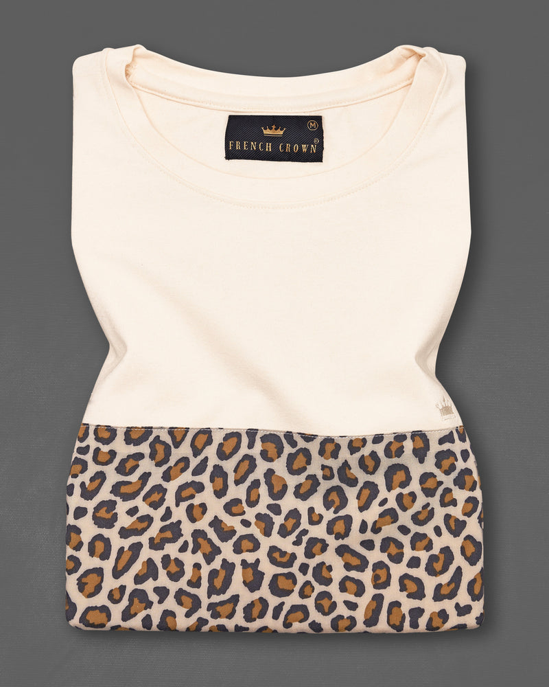 Serenade Cream Hand Painted with Digitally Printed Leopard Striped Organic Cotton T-Shirt