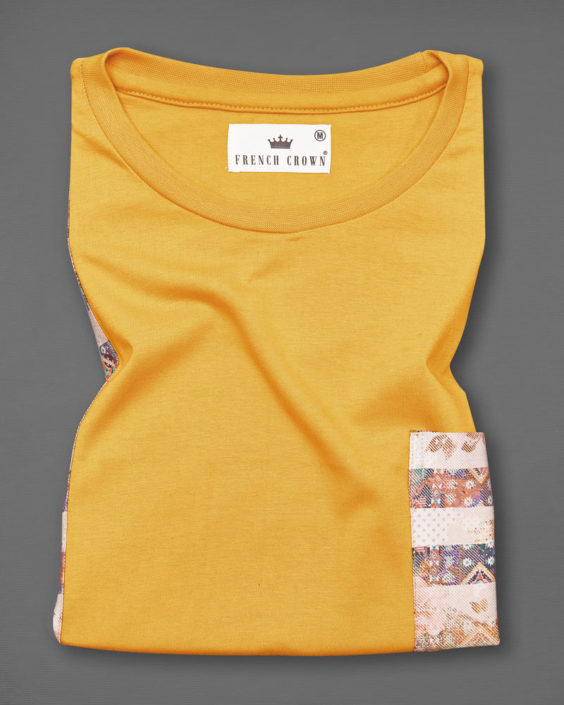 Tulip Yellow with Patch Work Premium Organic Cotton Designer T-shirt