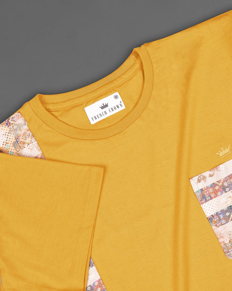Tulip Yellow with Patch Work Premium Organic Cotton Designer T-shirt