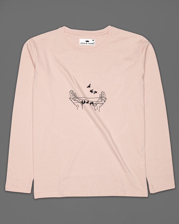 Watusi Cream with Black Embroidered Premium Cotton T-shirt