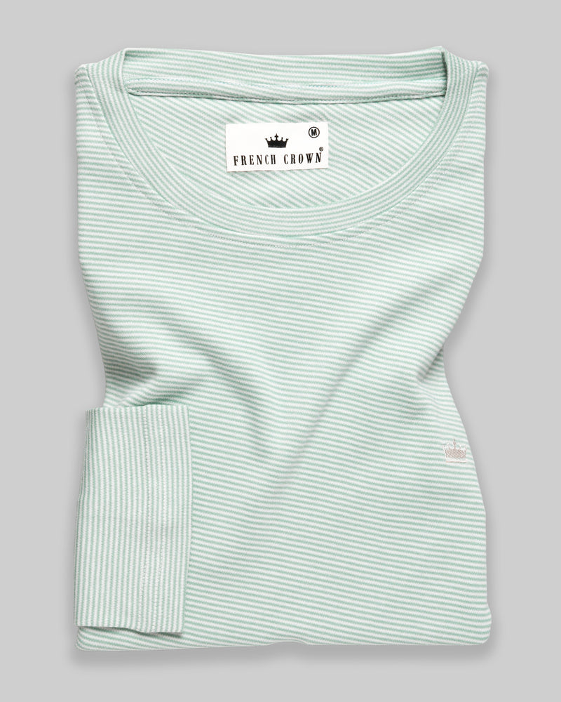 Sea Green Pinstriped Full-Sleeve Super soft Premium Cotton Jersey T-shirt TS132-S, TS132-M, TS132-XXL, TS132-L, TS132-XL