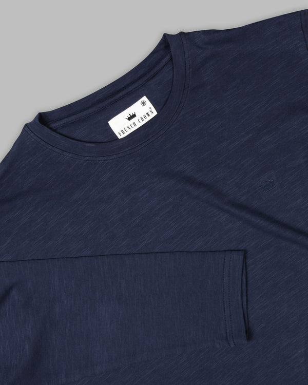 Navy Slubbed Full-Sleeve Super soft Supima Organic Cotton Jersey T-shirt TS140-S, TS140-M, TS140-L, TS140-XL, TS140-XXL