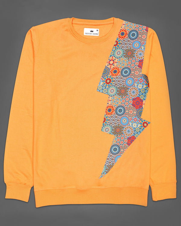 Tulip Orange Multicolour PatchWork Organic Designer Sweatshirt