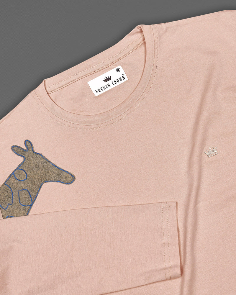 Cavern Brown with Giraffe Like Embroidered Organic Designer T-shirt