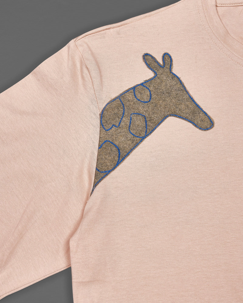 Cavern Brown with Giraffe Like Embroidered Organic Designer T-shirt