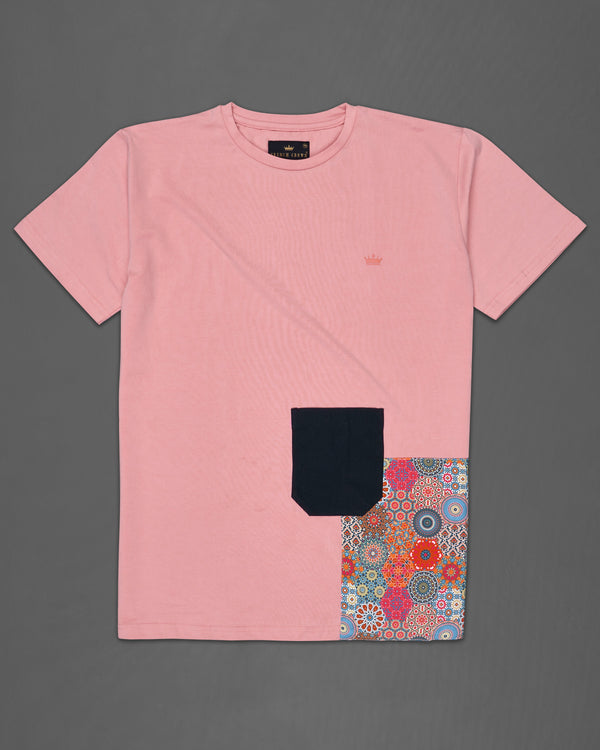Chantilly Pink with Unique Patch Work And Patch Pocket Premium Organic Cotton Designer T-shirt
