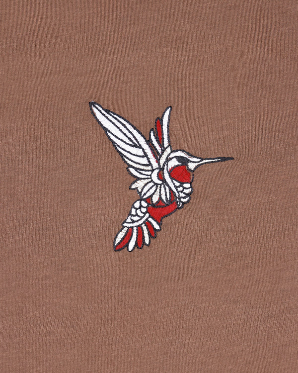 Chestnut Brown Hummingbird Embroidered Premium Cotton Organic T-shirt TS357-W01-S, TS357-W01-M, TS357-W01-L, TS357-W01-XL, TS357-W01-XXL