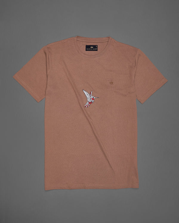 Chestnut Brown Hummingbird Embroidered Premium Cotton Organic T-shirt TS357-W01-S, TS357-W01-M, TS357-W01-L, TS357-W01-XL, TS357-W01-XXL