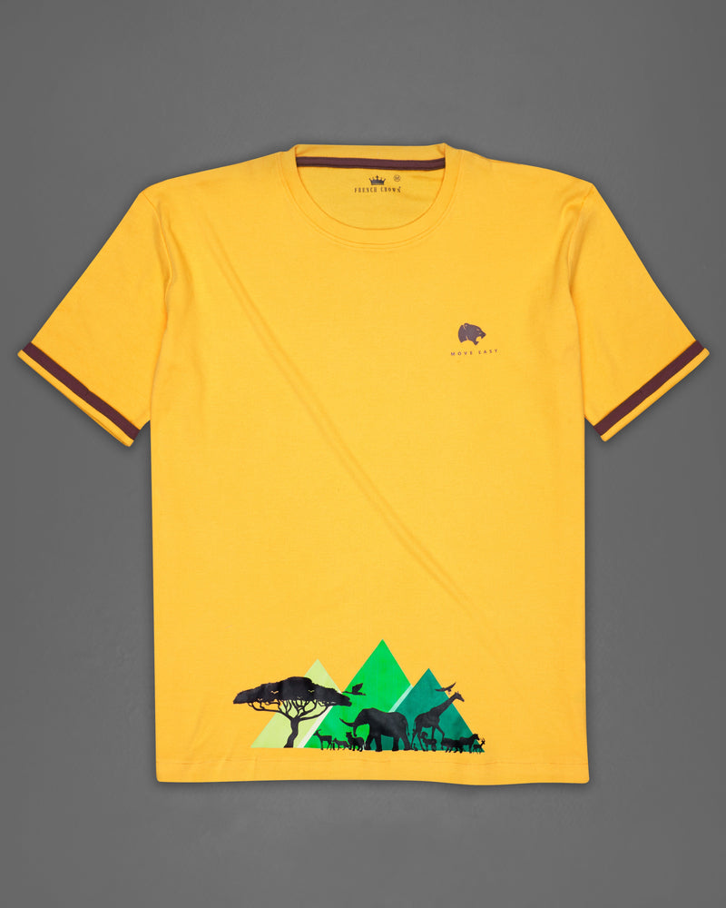 Sunglow Yellow Tropical Rubber Printed Premium Cotton T-Shirt