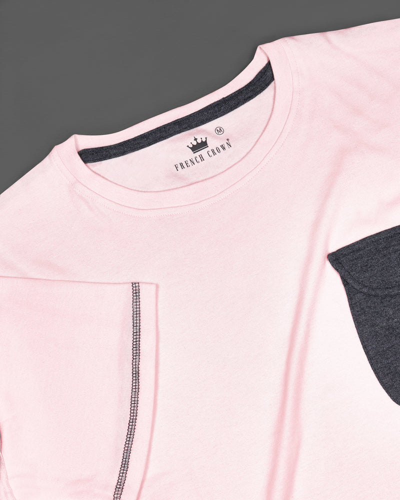 Pinocchio Pink Patch Work with Teddy Embroidered Premium Cotton Designer T-shirt