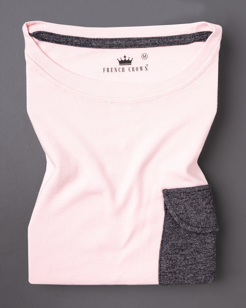 Fair Pink with grey flap Pocket Super Soft heavyweight premium cotton winter T-shirt