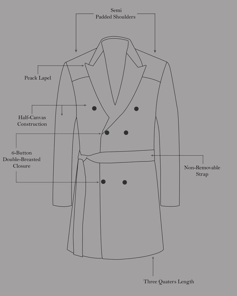 Jaguar Black with Concrete Gray Striped Double Breasted Belt Closure Trench Coat Belt Closure