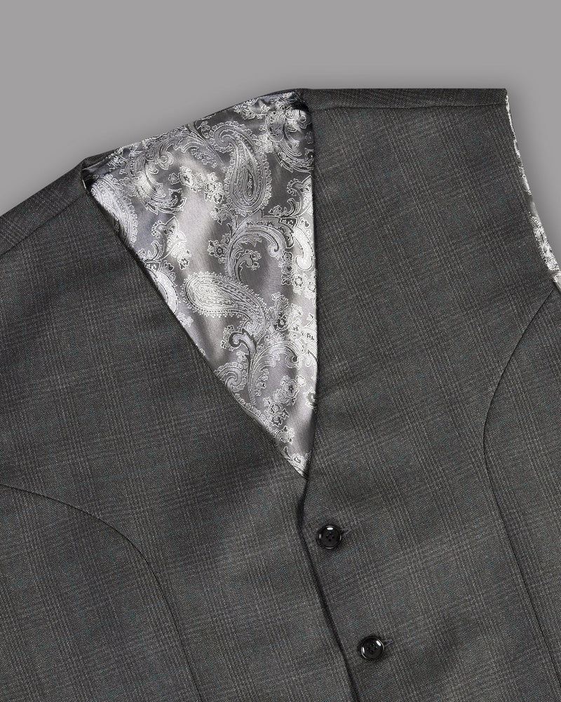 Fuscous Grey Subtle Plaid Waistcoat
