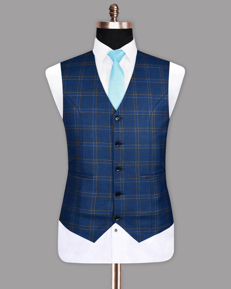 Midnight Blue With Shadow Brown plaid Waistcoat V1111-44, V1111-46, V1111-48, V1111-50, V1111-52, V1111-36, V1111-40, V1111-42, V1111-54, V1111-56, V1111-38, V1111-58, V1111-60