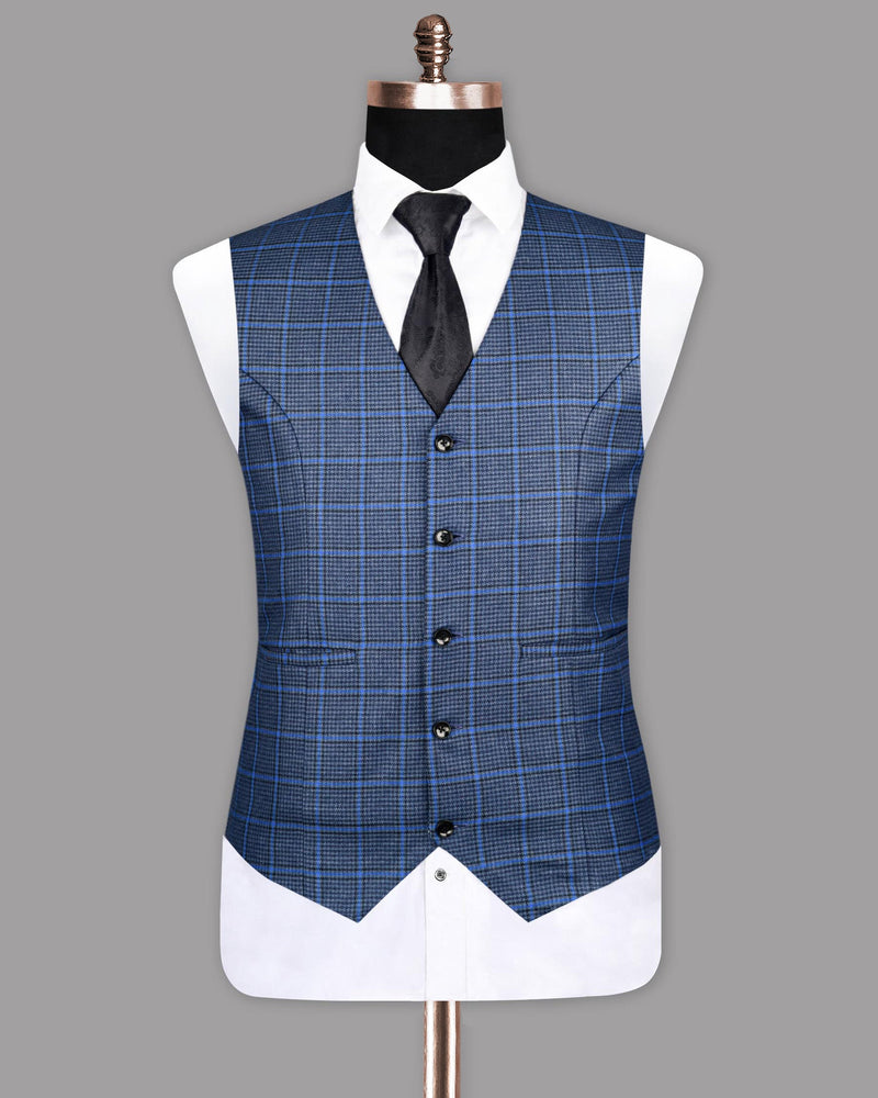 Storm Gray With Cerulean Blue Houndstooth Waistcoat V1113-58, V1113-36, V1113-38, V1113-46, V1113-52, V1113-54, V1113-56, V1113-40, V1113-42, V1113-44, V1113-48, V1113-50, V1113-60
