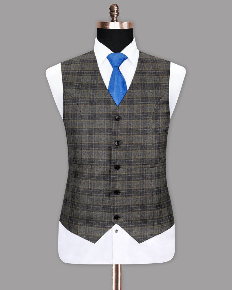 Soya Bean with Dune Brown Plaid Wool Rich Waistcoat V1120-48, V1120-60, V1120-40, V1120-42, V1120-44, V1120-46, V1120-52, V1120-36, V1120-38, V1120-54, V1120-56, V1120-58, V1120-50
