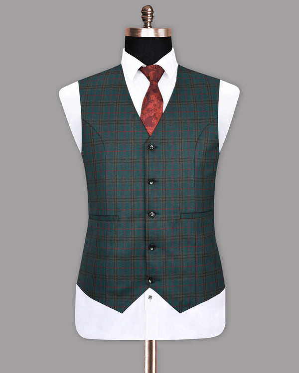 Tiber Green with Espresso Brown Wool Rich Waistcoat V1132-38, V1132-40, V1132-42, V1132-56, V1132-58, V1132-44, V1132-48, V1132-46, V1132-50, V1132-52, V1132-54, V1132-60, V1132-36