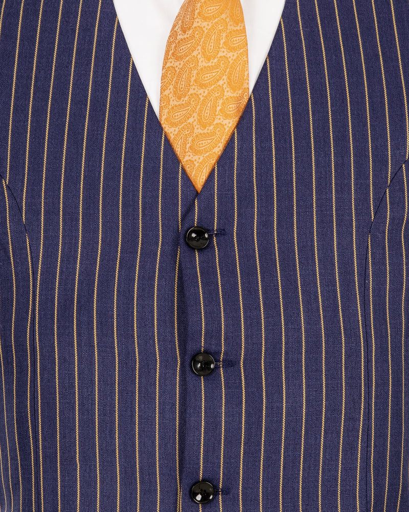 Gulf Blue Striped Premium Cotton Waistcoat
