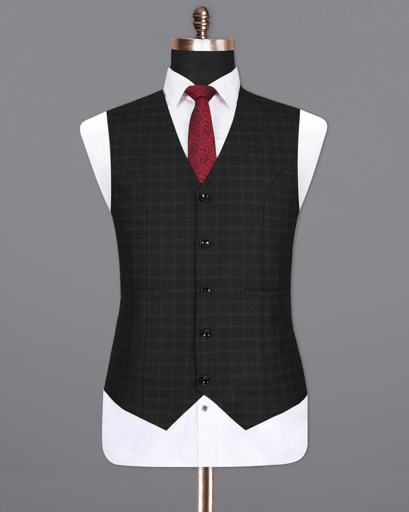 Bunker Black Windowpane Wool Rich Waistcoat V1396-36, V1396-38, V1396-40, V1396-42, V1396-44, V1396-46, V1396-48, V1396-50, V1396-52, V1396-54, V1396-56, V1396-58, V1396-60