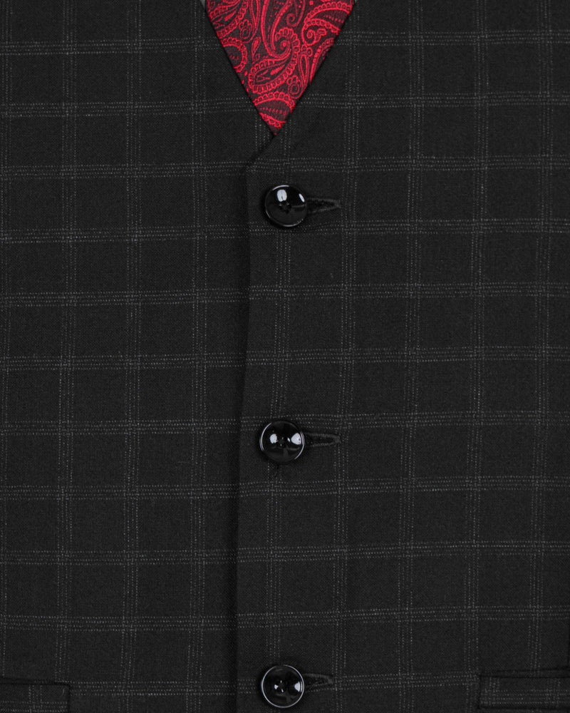 Bunker Black Windowpane Wool Rich Waistcoat V1396-36, V1396-38, V1396-40, V1396-42, V1396-44, V1396-46, V1396-48, V1396-50, V1396-52, V1396-54, V1396-56, V1396-58, V1396-60