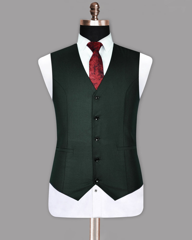 Emerald Green Micro Dotted Wool Blend Waistcoat